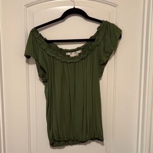Max Studio Sage Green Wide-Shoulder Blouse